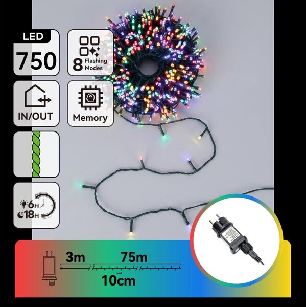 Aigostar - Ghirlandă LED pentru exterior de Crăciun 750xLED/8 funcții 78m IP44 multicolor