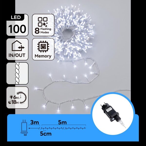 Aigostar - Ghirlandă LED de exterior pentru Crăciun 100xLED/8 funcții 5,3m IP44 alb rece