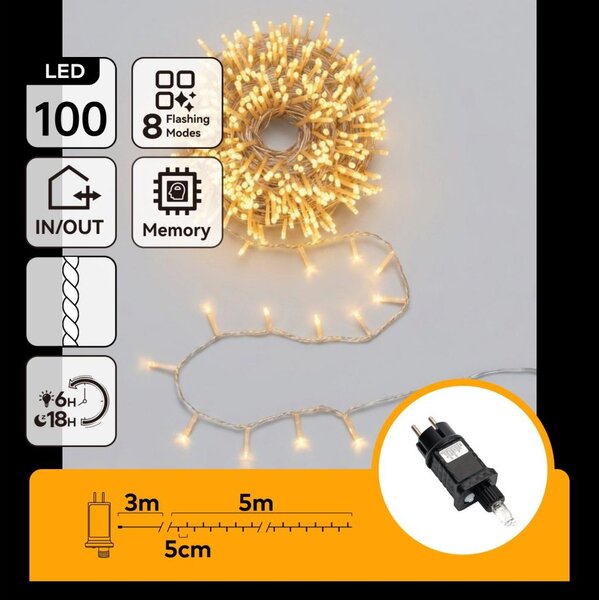 Aigostar - LED Ghirlandă luminoasă de exterior pentru Crăciun 100xLED/8 funcții 5,3m IP44 alb cald