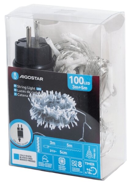 Aigostar - Ghirlandă LED de exterior pentru Crăciun 100xLED/8 funcții 5,3m IP44 alb rece