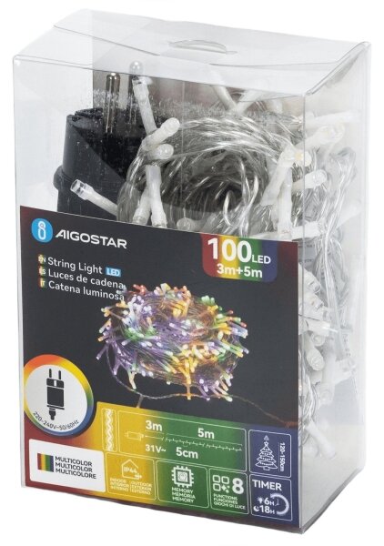 Aigostar - Ghirlandă luminoasă LED de exterior pentru Crăciun 100xLED/8 funcții 5,3m IP44 multicolor
