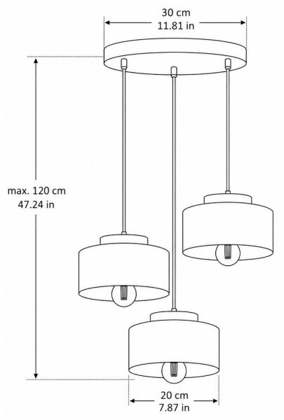 Candelabru suspendat pe cablu IGNIA 3xE27/60W/230V vișiniu/auriu