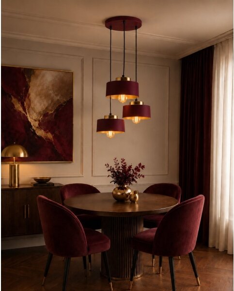 Candelabru suspendat pe cablu IGNIA 3xE27/60W/230V vișiniu/auriu