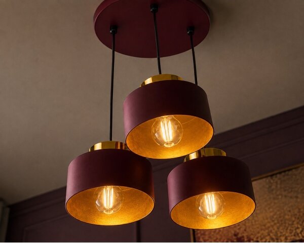 Candelabru suspendat pe cablu IGNIA 3xE27/60W/230V vișiniu/auriu