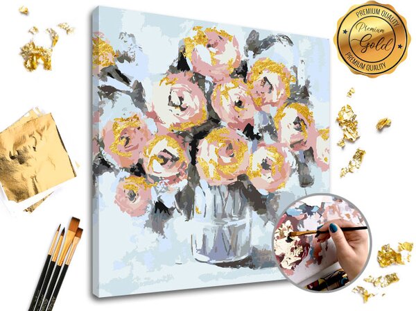 Pictura după numere PREMIUM GOLD - O surpriză florală (set)