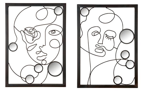 Set 2 decoratiuni de perete cu oglinzi ILLUSTRATION, metal, 55X40X2 cm