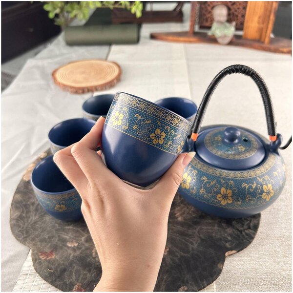 Set Ceainic 500 ml si 6 cupe din Portelan, cutie cadou, IMPERIAL BLUE
