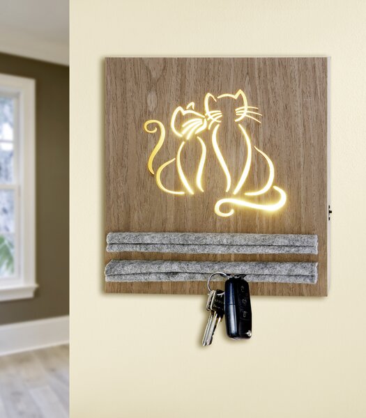 Suport pentru chei CAT cu bec LED inclus, MDF, 24x30x3 cm