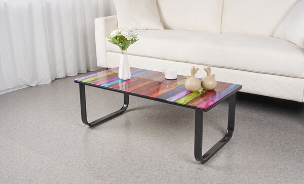 Măsuță cafea cu blat din sticla KJCT158, model multicolor