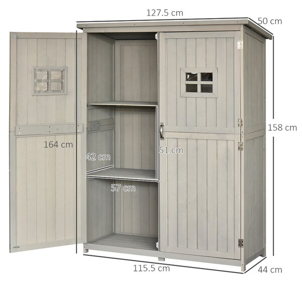 Sopron de Gradina din Lemn de Brad Outsunny cu Usa Dubla, Magazie Scule, 127,5x50x164cm | Aosom Romania