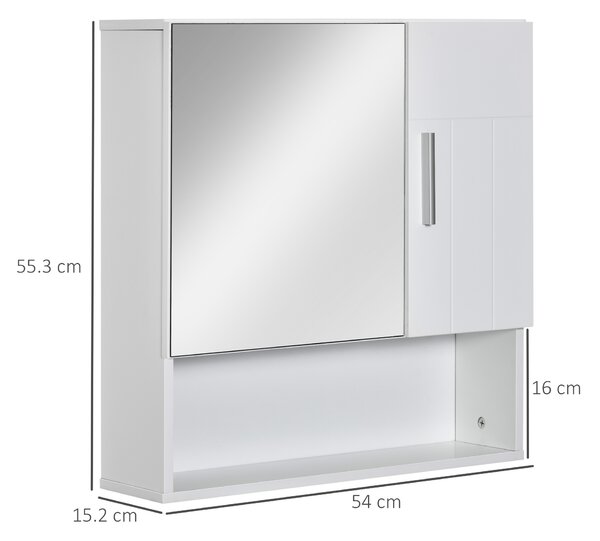 Kleankin Dulap Baie Oglindă Compactă, 2 Uși, Spațiu Depozitare, 54x15.2x55.3cm, Alb | Aosom Romania