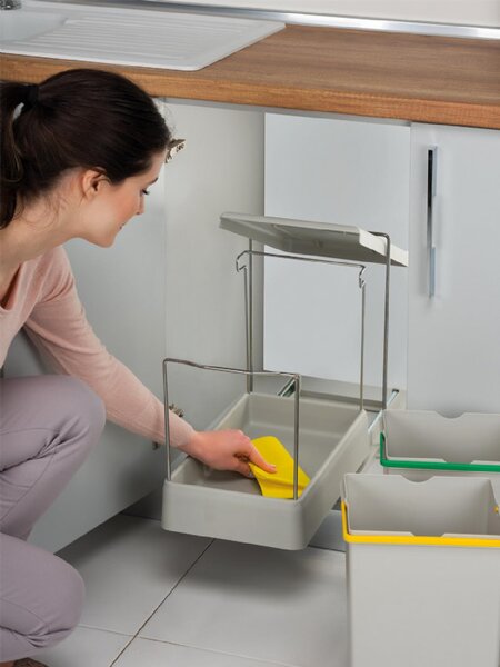 Cos gunoi model 21550, 273x430x430 mm, 2 cuve x14 l, finisaj gri