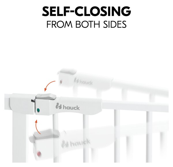 Poarta siguranta Hauck, Clear Step Autoclose 2 White, 75-80 cm, Cu extensie + 9 cm, 84-89cm, Inchidere magnetica automata din ambele parti