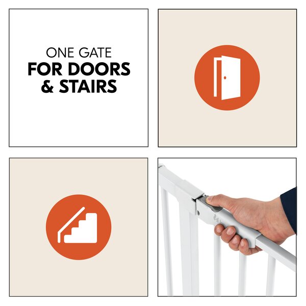 Poarta siguranta Hauck, Clear Step Autoclose 2 White, 75-80 cm, Cu extensie + 9 cm, 84-89cm, Inchidere magnetica automata din ambele parti