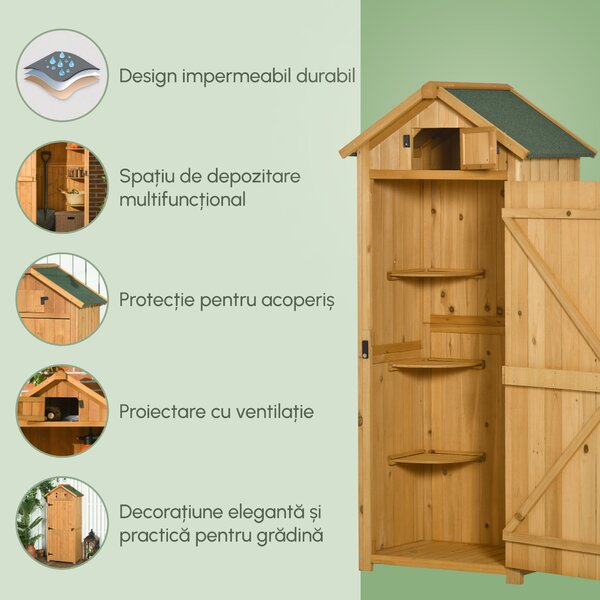 Outsunny Magazie de Gradina din Lemn, Casuta pentru Scule, sopron Impermeabil cu 3 Rafturi Detasabile,Galben | AOSOM RO