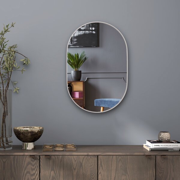 HOMCOM Oglindă Ovală pentru Baie, Oglindă Modernă de Perete cu Rama din Aluminiu și Montaj Vertical sau Orizontal, 60x90 cm, Argintiu | Aosom Romania