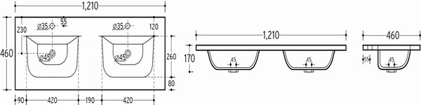 Comad Sky lavoar 121x46 cm dreptunghiular încastrat-dublă alb luciu SKY120D-8099
