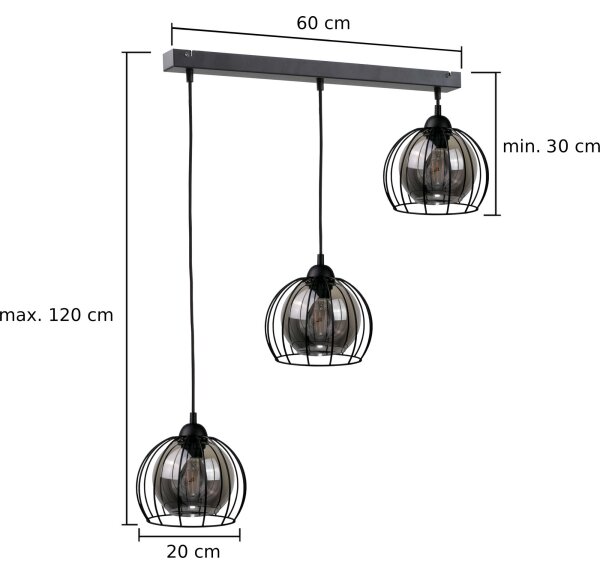 Lustră pe cablu SOLO BLACK 3xE27/60W/230V