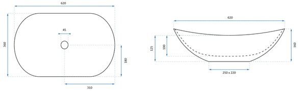 Rea Royal lavoar 62x36 cm oval de blat REA-U8597