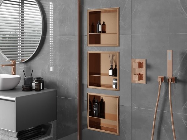 Mexen X-Wall-R, raft încastrat cu flanșă 30 x 30 cm, cupru mat - 19C0303010S