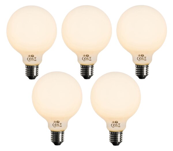 Set 5 becuri Bec LED E27 reglabil opalin G95 5W 450lm 2200K