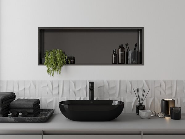 Mexen X-Wall-R, raft încastrat cu flanșă 90 x 30 cm, grafit mat - 19E0903010