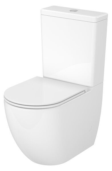 Cersanit Remo Oval, toaletă ovală compactă cu capac WC, sistem de acționare cu hidromasaj, alb lucios, K3030-001