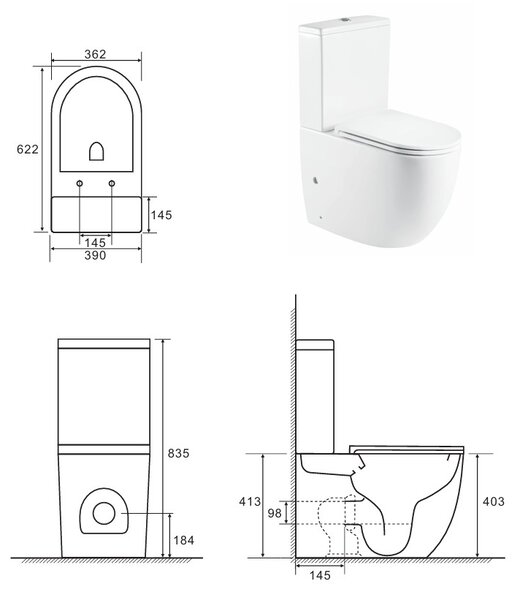 Cersanit Remo Oval, toaletă ovală compactă cu capac WC, sistem de acționare cu hidromasaj, alb lucios, K3030-001