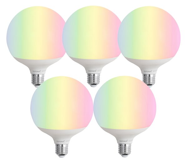 Set de 5 becuri LED inteligente E27 G120 Mat RGBW 9W 806 lm 2700-6500K