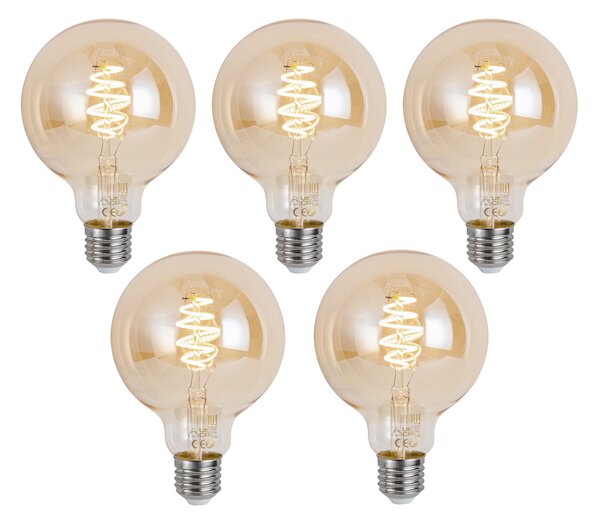 Set de 5 becuri LED inteligente E27, reglabile, G95, chihlimbar, 4,9 W, 320 lm, 2500 K, Zigbee