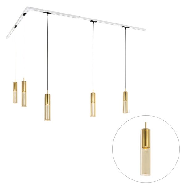 Sistem de iluminat modern pe șină cu 5 pendule aurii monofazat - Iconic Lloyd