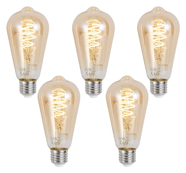 Set de 5 becuri LED inteligente E27, reglabile, ST64, culoarea chihlimbarului, 4,9 W, 320 lm, 2500 K, Zigbee