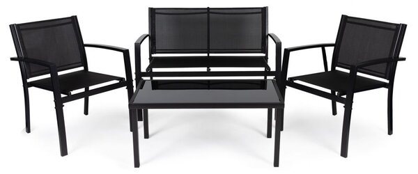 Set masa de gradina, 1 Masa, 1 Banca, 2 Fotolii, Culoare Negru