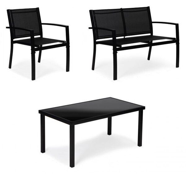 Set masa de gradina, 1 Masa, 1 Banca, 2 Fotolii, Culoare Negru