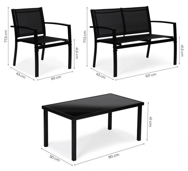 Set masa de gradina, 1 Masa, 1 Banca, 2 Fotolii, Culoare Negru