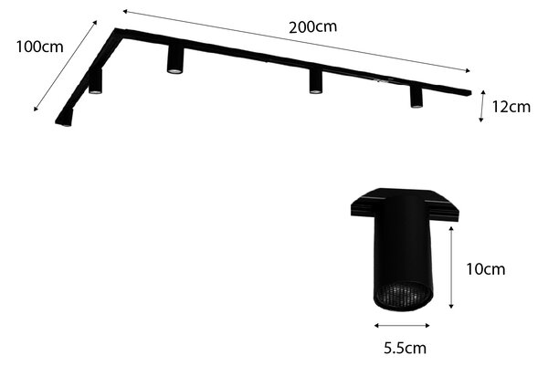 Sistem modern de iluminat pe șine cu 5 spoturi negre monofazate GU10 50mm - Iconic Ruby