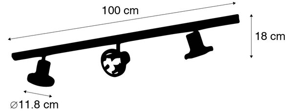 Sistem modern de iluminat pe șine cu 3 spoturi negre monofazate 100 cm - Iconic Jeany