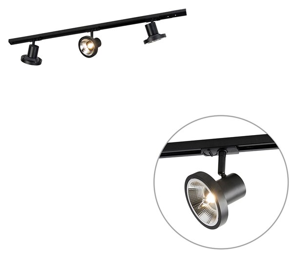 Sistem modern de iluminat pe șine cu 3 spoturi negre monofazate 100 cm - Iconic Jeany