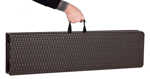 Set Masa De Gradina Cu 2 Banci, Pentru Terasa Sau Curte, Pliabila, Dreptunghiulara, Cadrul Otel, Dimensiune 180x74x74, Ratan, Culoare Negru