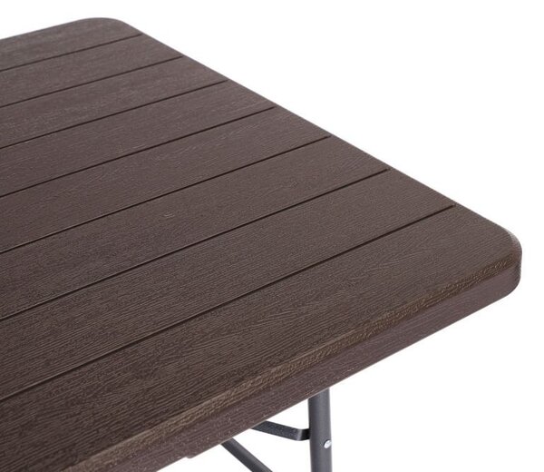 Set Masa De Gradina Cu 2 Banci, Pentru Terasa Sau Curte, Pliabila, Dreptunghiulara, Cadrul Otel, Dimensiune180x74x74, Culoare Maro