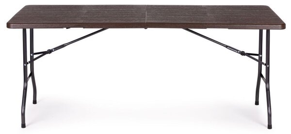 Set Masa De Gradina Cu 2 Banci, Pentru Terasa Sau Curte, Pliabila, Dreptunghiulara, Cadrul Otel, Dimensiune180x74x74, Culoare Maro