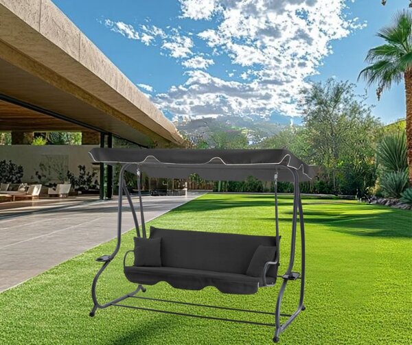 Balansoar de gradina, 3 locuri, spatar rabatabil, 210 x 120 x 170 cm, ANTRACIT
