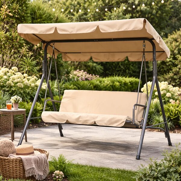 Balansoar gradina bej, 3 persoane, structura metal, 170 x 110 x 153 cm