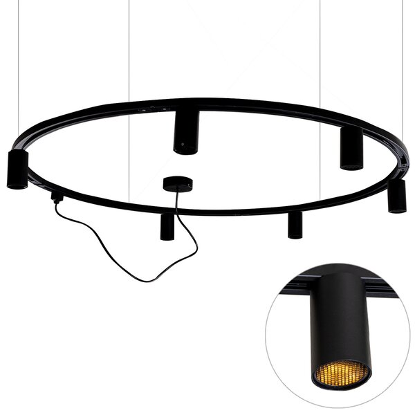 Sistem modern de iluminat pe șină suspendat cu 6 spoturi negre monofazate GU10 50mm - Iconic Ruby Honey