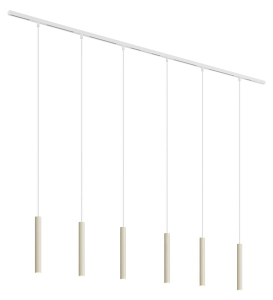 Sistem modern de iluminat pe șine cu 6 pendule bej cu alb, monofazat - Slimline Keno