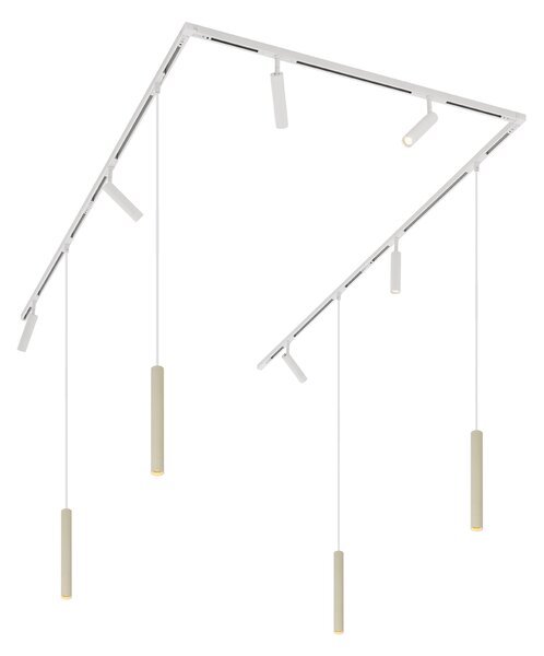 Sistem modern de iluminat pe șine cu 6 spoturi și 4 pendule bej și alb, monofazat - Slimline Uzzy Keno