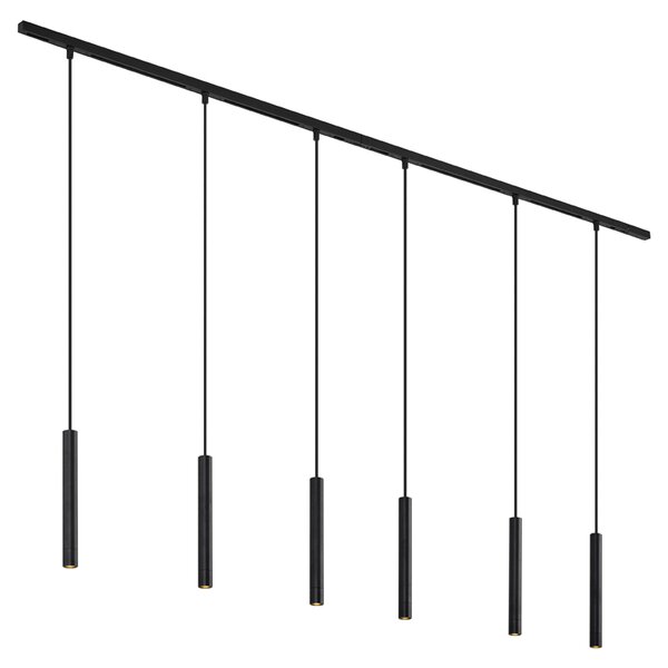 Sistem de iluminat modern pe șină cu 6 lămpi suspendate negre monofazat - Slimline Keno