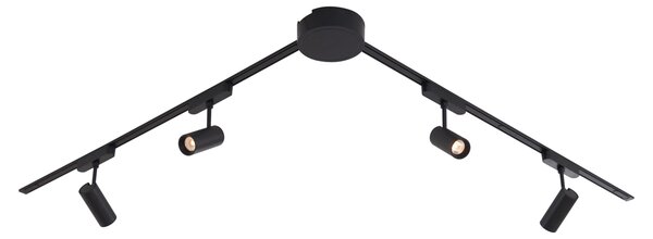 Sistem modern de iluminat pe șine cu 4 spoturi negre monofazate 200 cm - Magnetic Gert