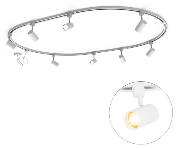 Sistem de iluminat modern pe șină cu 8 spoturi albe monofazate oval 200cm - Iconic Jeana