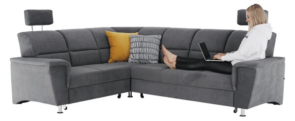 KONDELA Colţar extensibil, material textil gri, model stânga, SANTIAGO
